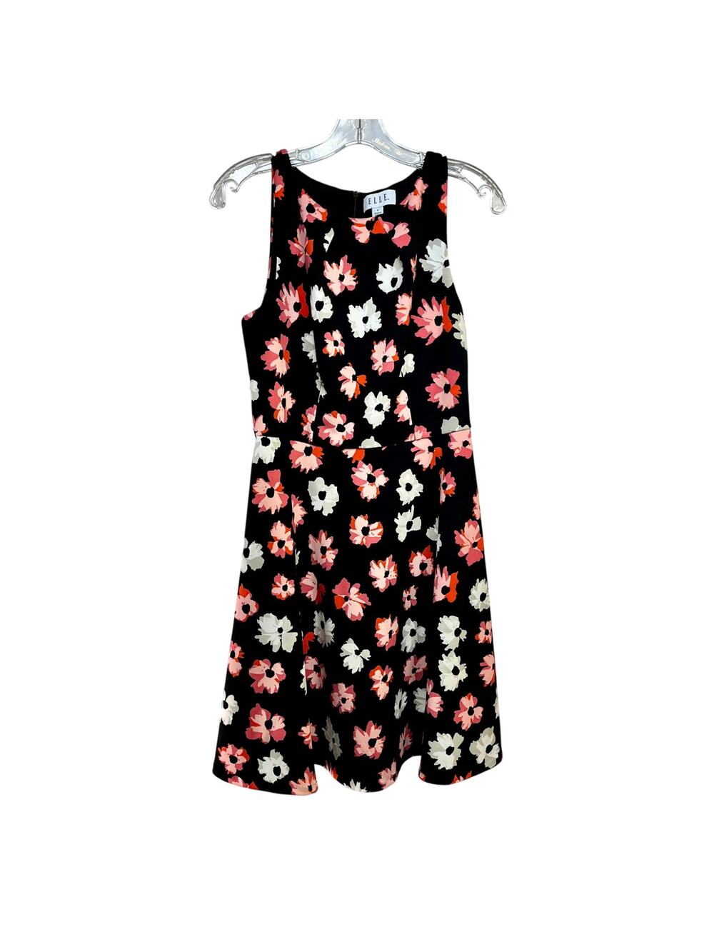 Elle Sleeveless A-line Dress Women's Small Black Pink Floral Knee Length Lined